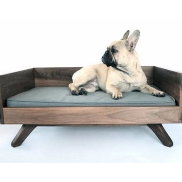 Pet Sofa Cute Dog and Cat Bed Comfortable Wooden Base and Cushion Included in Brown - Image 2