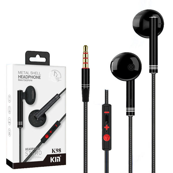 Kin K98 Metal Shell Bass Earphones with Mic (Color May Very) - Image 2