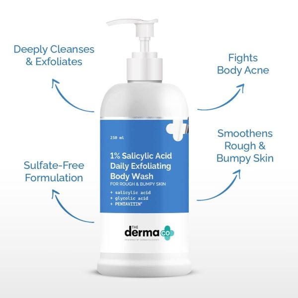 The Derma Co 1% Salicylic Acid Daily Exfoliating Body Wash With Salicylic Acid, Glycolic Acid & Pentavitin - 250ml For Body Acne & Cleanse Skin - Image 3