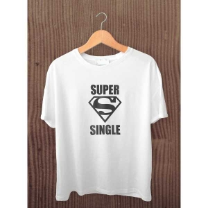 White Super Single Printed Round Neck Unisex Tshirt