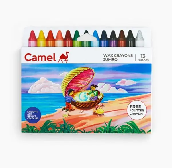 Camel Wax Crayons Jumbo – 13 Shades | Smooth & Safe Coloring for Kids