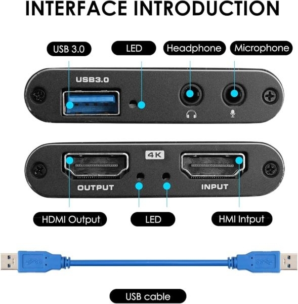 Capture Card, 4K Video Capture Card USB 3.0 1080P 60fps HDMI Audio Video Capture Device Portable Video Converter - Image 5
