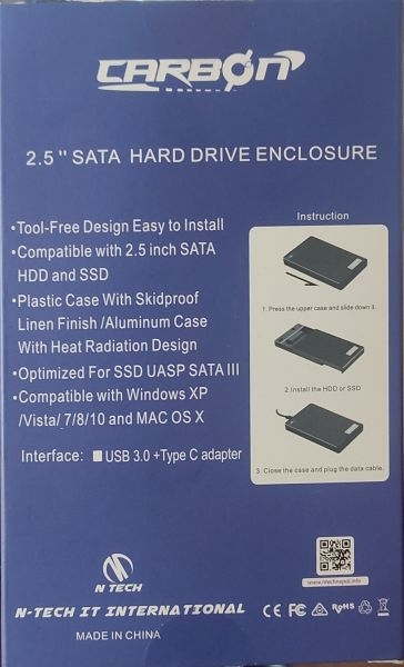 Carbon CR-77 2.5" Sata Hard Disk Drive Enclosure USB 3.0 SSD HDD Hi Speed Casing External Case With Type C Otg - Image 4