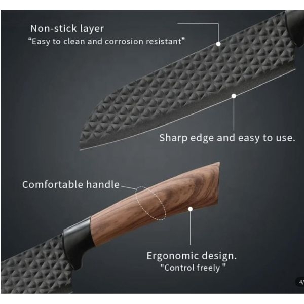 Carbon Steel Kitchen Knives Set 6 PCS Chef's Knife Slicing Knife Butcher Knives Forged with Scissors and Ceramic Peeler - Image 2