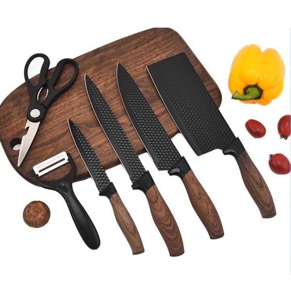 Carbon Steel Kitchen Knives Set 6 PCS Chef's Knife Slicing Knife Butcher Knives Forged with Scissors and Ceramic Peeler - Image 3
