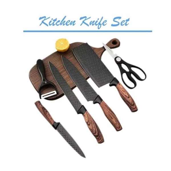 Carbon Steel Kitchen Knives Set 6 PCS Chef's Knife Slicing Knife Butcher Knives Forged with Scissors and Ceramic Peeler - Image 4