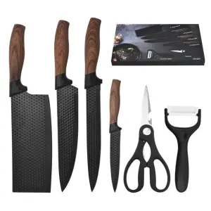 Carbon Steel Kitchen Knives Set 6 PCS Chef's Knife Slicing Knife Butcher Knives Forged with Scissors and Ceramic Peeler