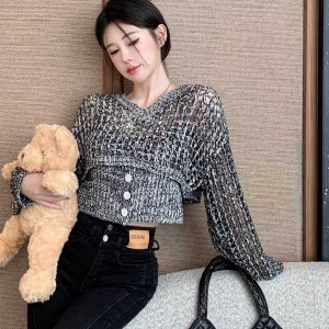 Casual Fashion Round Neck Two Piece Vintage Crochrt Knited Women's Vest
