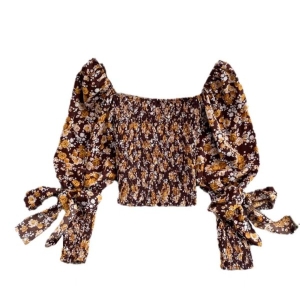 Casual Full Sleeve Floral Print Crop Top For Women