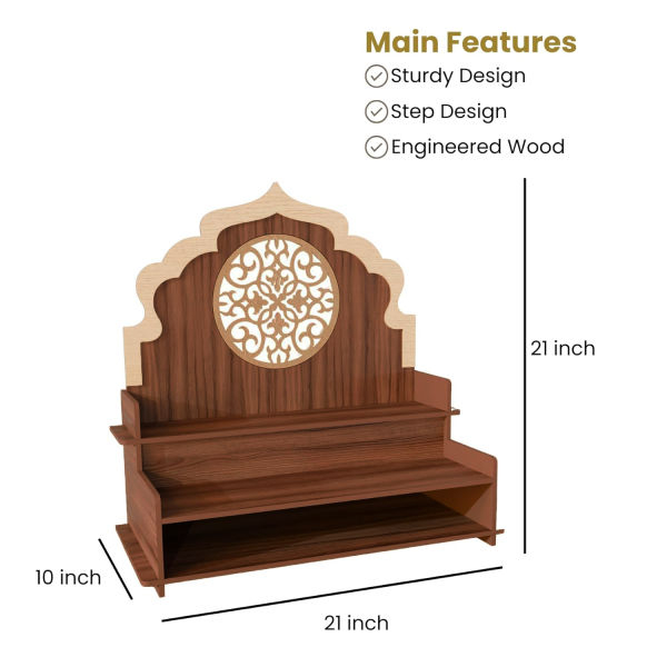 NARMADA Temple | Home Office Wall and Table Mandir with Extra Storage Engineered Wood | Dual Colour Design | No Screw or Bolt Assembly | Wall Mountable | Pooja Temple | Colour: Walnut - Image 2