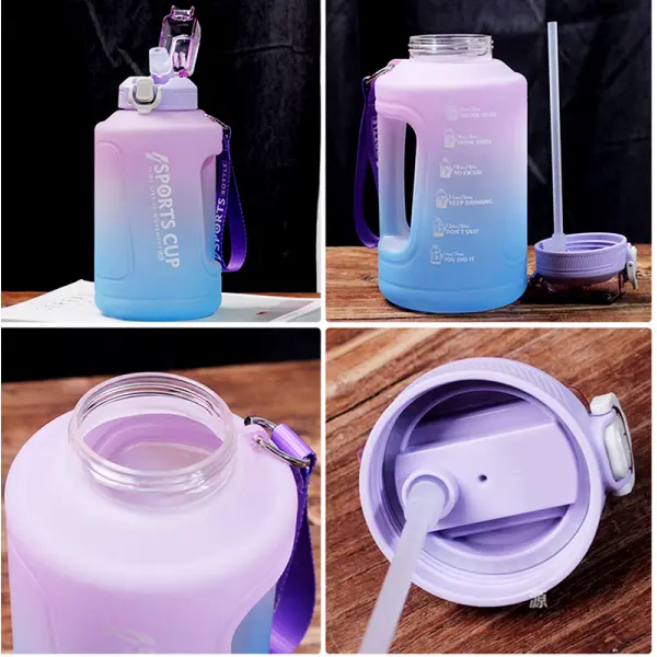 KOJA 1.5 Ltr Water Bottle with Straw Fitness Sports Gradient Plastic Cup Daily Tumbler with Motivational Time Marker LeakProof Water Bottle - Image 2
