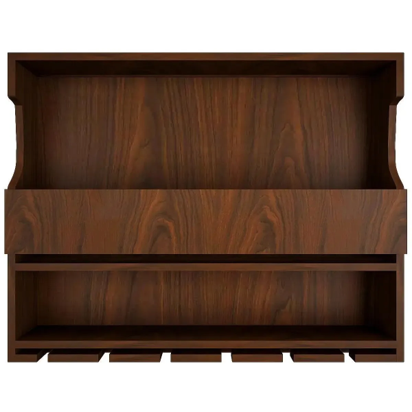Big Wine And Drinks Decorative Wooden Wall Shelf Mini Bar Cabinet with LED Strong and Wall Hanging in Walnut Finish - Image 2