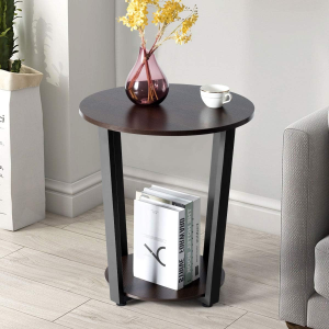 Round End Table, 2-Tier Accent Table for Small Space Storage Shelf, Farmhouse Side Table for Living Room, Bed Side Table Night Stand for Bedroom