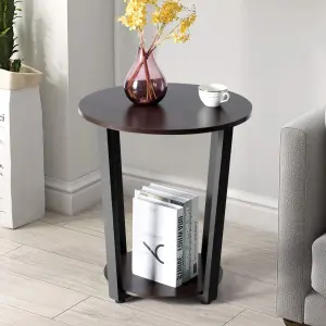Round End Table, 2-Tier Accent Table for Small Space Storage Shelf, Farmhouse Side Table for Living Room, Bed Side Table Night Stand for Bedroom