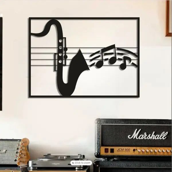 Music Wooden Canvas Modern Wall Art Decor In Black (2ft)