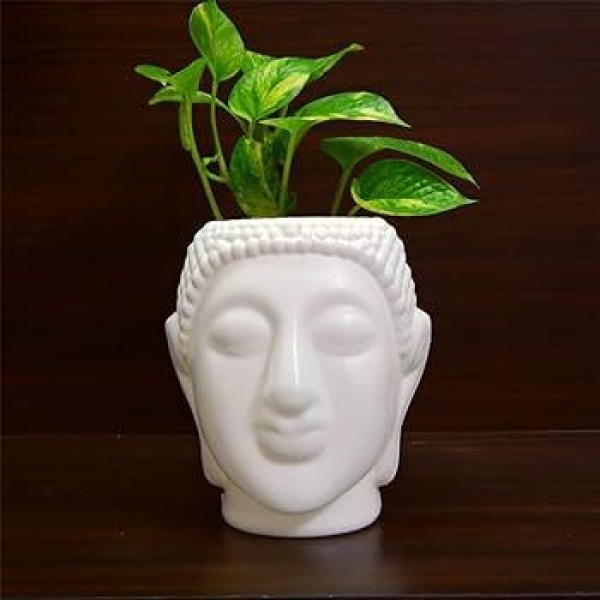 Ceramic Buddha Head Planter Pot For Plants Flowers Succulents 4" Face Flowers Pots For Indoor Outdoor Plants Gift For Friends And Family - Image 2