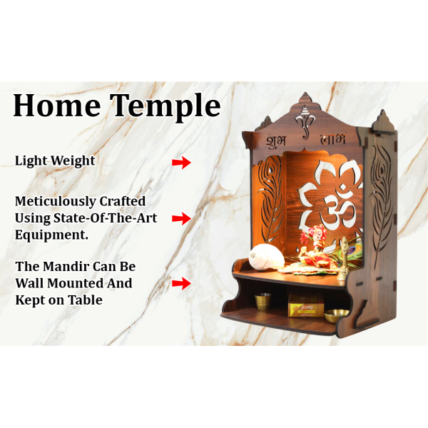 Mayur Pooja Mandir for Office and Home | Ideal Size for Small Frames Pooja Stand Wall Mount | Wooden Puja Mandir for Office Cafe Home Wall Mounted in Brown - Image 4