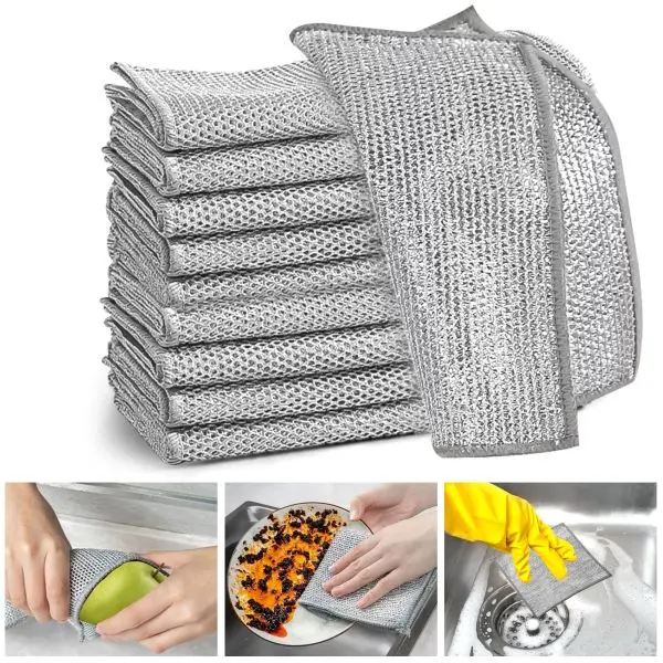 2 Sided Pack of 10 Multipurpose Wire Dishwashing Rags for Wet and Dry Stainless Steel Scrubber for Utensils Non-Scratch Wire Dishcloth for Washing Dishes Sinks Counters Easy Rinsing Machine Washable - Image 5