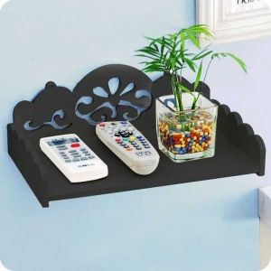 Set Top Box And Router Wall Mount Wooden Shelf in Brown
