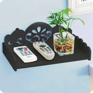 Set Top Box And Router Wall Mount Wooden Shelf in Brown
