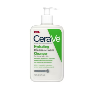 CeraVe Hydrating Cream-to-Foam Cleanser, Fragrance Free Makeup Remover with Hyaluronic Acid for Dry Skin, 16 fl oz