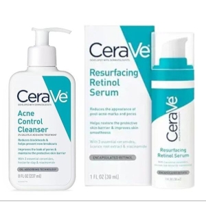 CeraVe Acne Control Cleanser And Cera Ve Resurfacing Retinol Serum Set for Oily Combination Skin