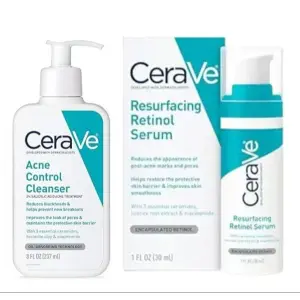 CeraVe Acne Control Cleanser And Cera Ve Resurfacing Retinol Serum Set for Oily Combination Skin