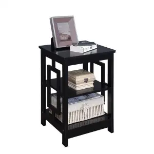 Town Square End Table with Shelves, Small Furniture Side Table Multipurpose Home Decor in Black (3ft)