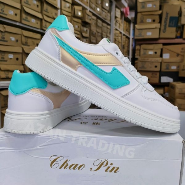 Women's White Green Stripes Sneakers Fashionable Sporty Footwear - Image 3