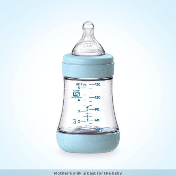 Chicco Perfect 5 150ml Biofunctional Feeding Bottle, Advanced Anti-Colic System, BPA Free, Hygienic Silicone Teat (Blue) - Image 4