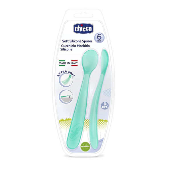 Chicco Soft Silicon Spoon Bi-Pack Boy 6M+ - Image 2