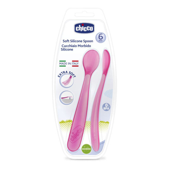 Chicco Soft Silicon Spoon Bi-Pack Girl 6M+ - Image 2