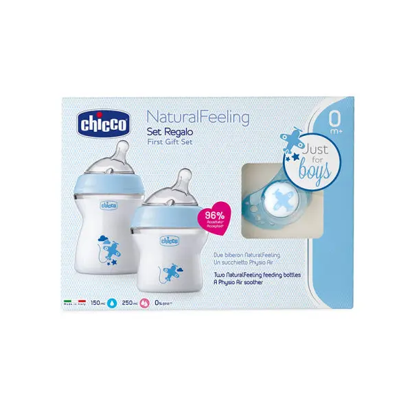 Chicco Two Natural Feeling Angled Feeding Bottles And Soother Blue - Image 2