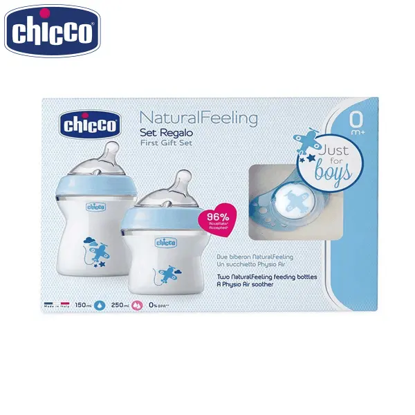 Chicco Two Natural Feeling Angled Feeding Bottles And Soother Blue - Image 3