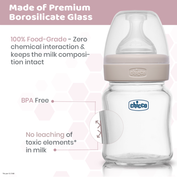 Chicco Well-Being Glass Feeding Bottle (120ml, Slow Flow) Neutral - Image 4