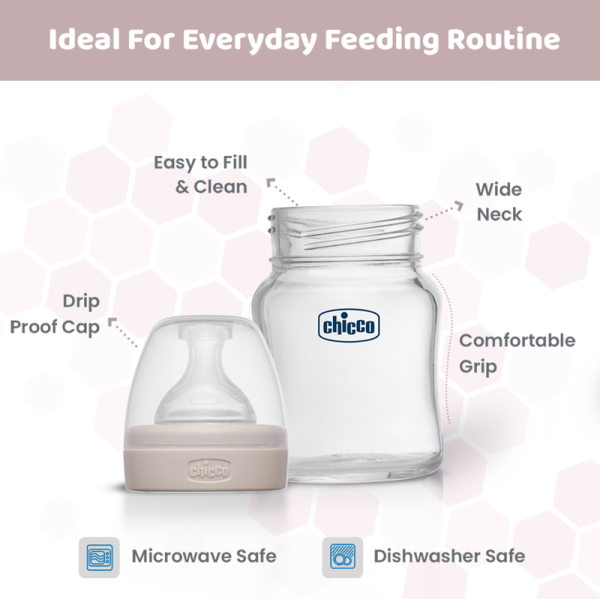 Chicco Well-Being Glass Feeding Bottle (120ml, Slow Flow) Neutral - Image 5
