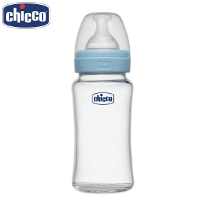 Chicco Well-Being Glass Feeding Bottle (240ml, Medium Flow) (Blue)