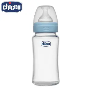 Chicco Well-Being Glass Feeding Bottle (240ml, Medium Flow) (Blue)