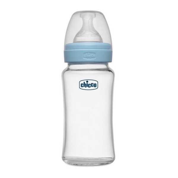 Chicco Well-Being Glass Feeding Bottle (240ml, Medium Flow) (Blue) - Image 2
