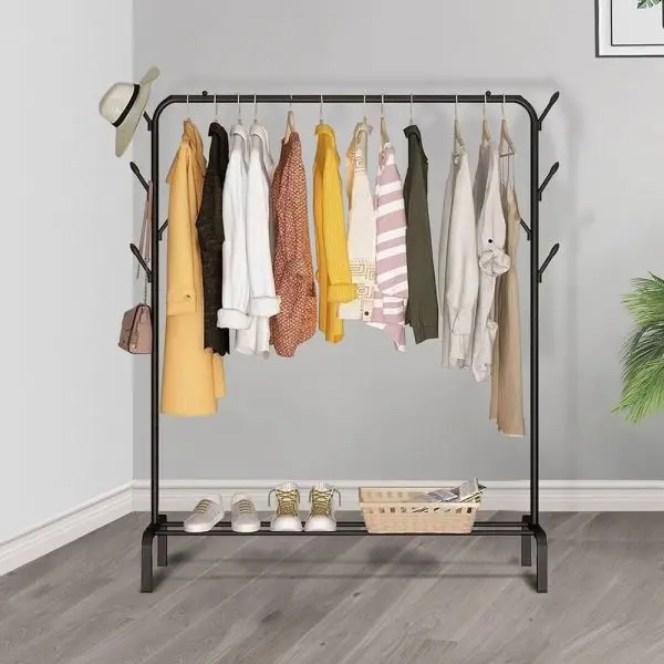 Coat Rack And Clothes Hanger Stand With Side Hooks And Bottom Shelves (Requires Self Assembly) - Clothes Hangers - Image 2