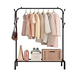 Coat Rack And Clothes Hanger Stand With Side Hooks And Bottom Shelves (Requires Self Assembly) - Clothes Hangers
