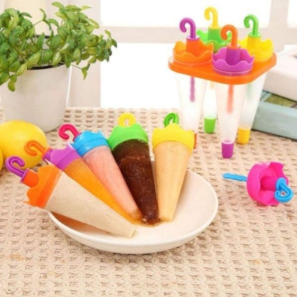 Colorful Umbrella-Style Ice Cream Pop Mold - Easy-Clean Silicone Popsicle Maker Tray for Frozen Desserts - Image 4