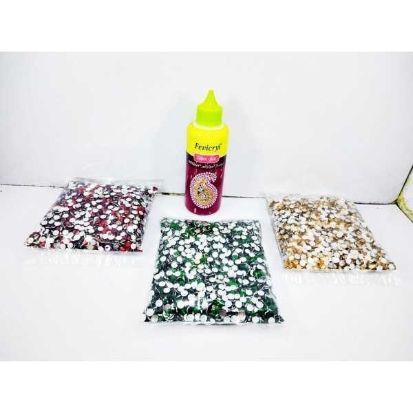 Combo Eshoppee Resin / Chandla / Rhinestone Stones for Jewellery Making kit Art and Crafts Materials for Necklace Bracelet Earring Making Materials DIY kit Set of 3 Colours with Fabric Glue - Image 2