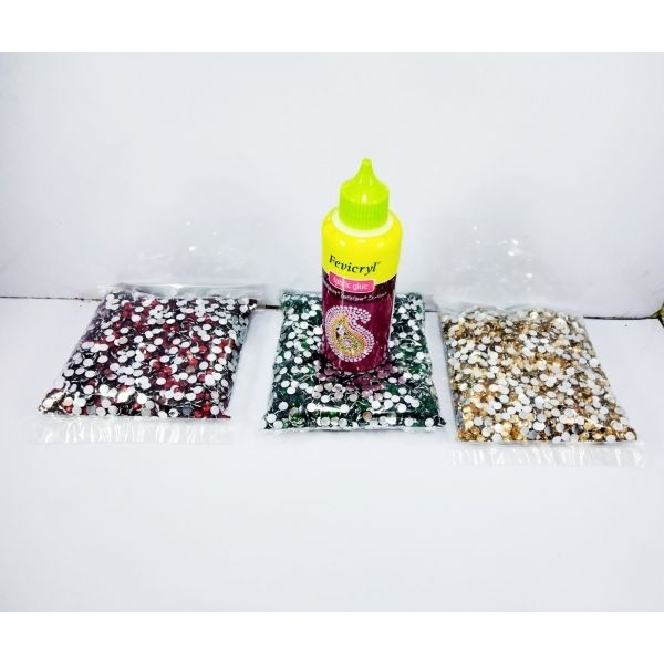 Combo Eshoppee Resin / Chandla / Rhinestone Stones for Jewellery Making kit Art and Crafts Materials for Necklace Bracelet Earring Making Materials DIY kit Set of 3 Colours with Fabric Glue - Image 3
