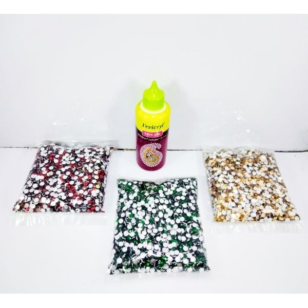 Combo Eshoppee Resin / Chandla / Rhinestone Stones for Jewellery Making kit Art and Crafts Materials for Necklace Bracelet Earring Making Materials DIY kit Set of 3 Colours with Fabric Glue - Image 4