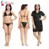 Combo Lingerie Set With Robe And Bikini Bra Panty Free Size Black Color - Fashion | Bra For Women | Panties For Women