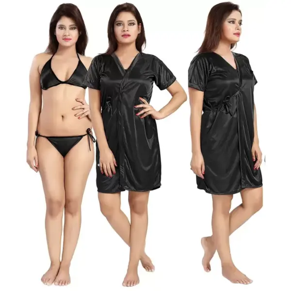 Combo Lingerie Set With Robe And Bikini Bra Panty Free Size Black Color - Fashion | Bra For Women | Panties For Women - Image 4