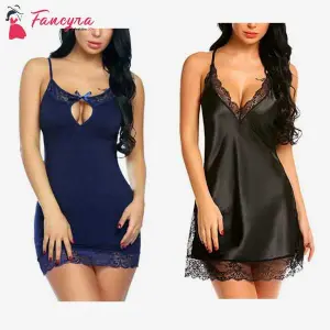 Combo set of Stylish Babydoll Lingerie With G String Panty Free Size Blue and Black Color