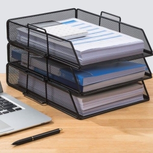 Comix B2058 Metal File Tray – Black | Desktop Document Organizer
