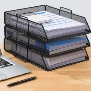 Comix B2058 Metal File Tray – Black | Desktop Document Organizer